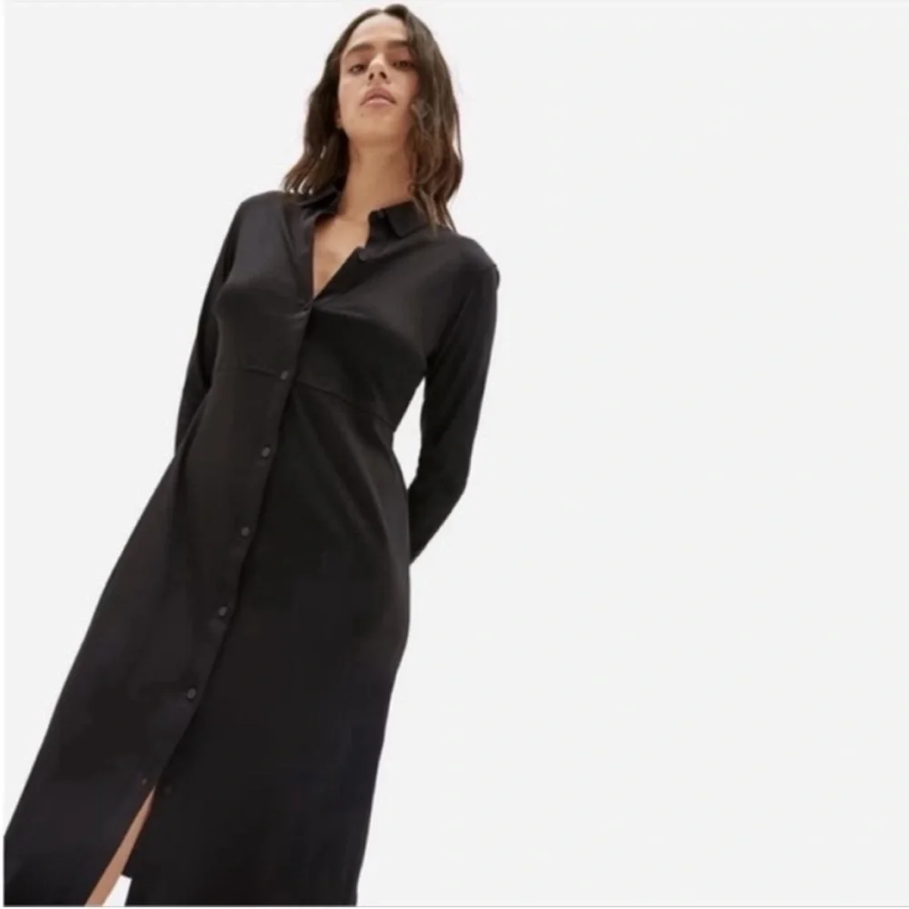Everlane The Luxe Cotton Button Front Collared Long Sleeve Casual Shirtdress
